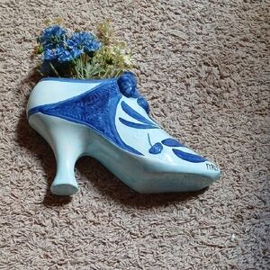 Women’s Blue and White Ceramic Heeled Decorative Shoe